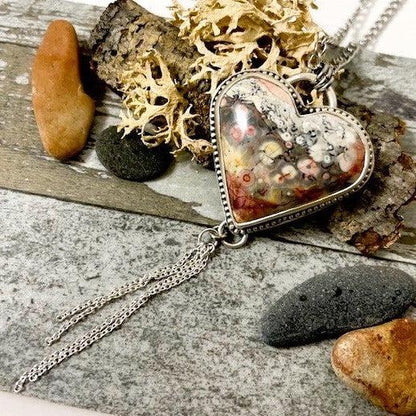 sterling silver galaxy rhyolite jasper statement pendant necklace