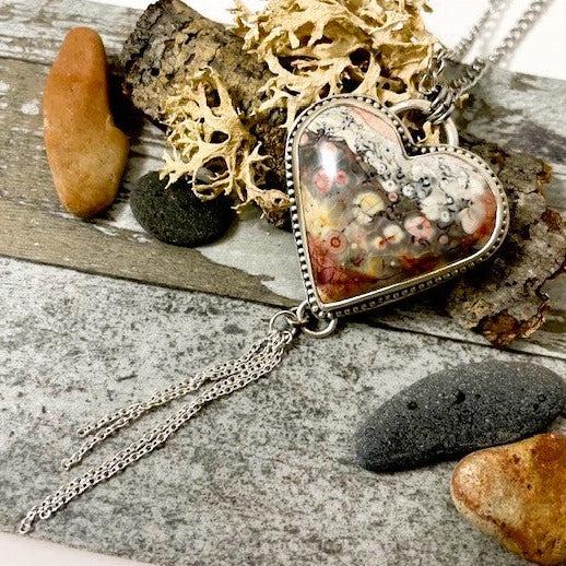 sterling silver galaxy rhyolite jasper statement pendant necklace