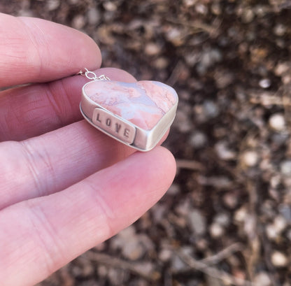 Cotton Candy Agate | Love Note Collection Heart Pendant Necklace LOVE