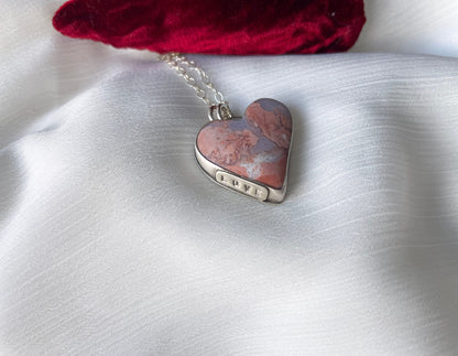 Cotton Candy Agate | Love Note Collection Heart Pendant Necklace LOVE