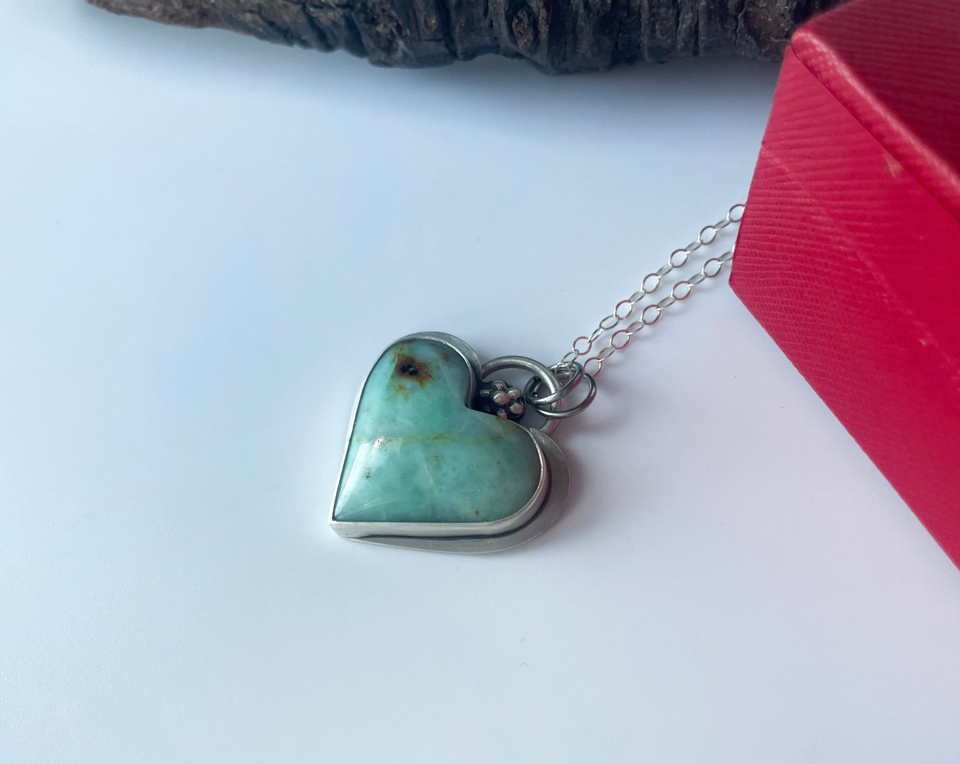 Baja Chrysocolla heart stone necklace pendant, symbolizing love, truth, growth, empowerment