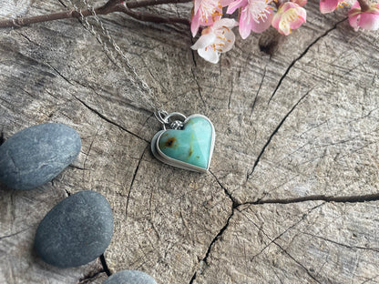 Baja Chrysocolla heart stone necklace pendant, symbolizing love, truth, growth, empowerment