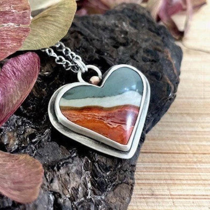 sterling silver polychrome jasper statement pendant necklace