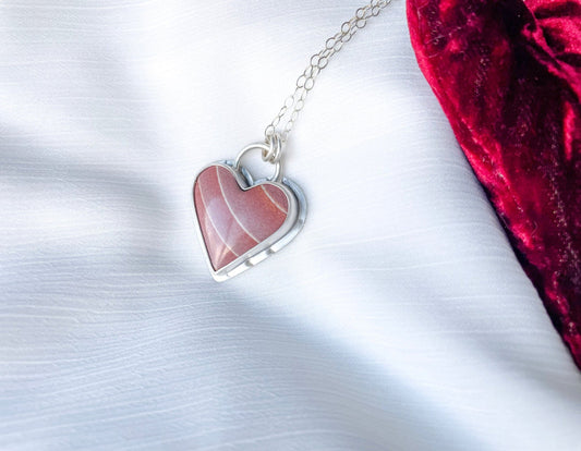 Pink polychrome jasper heart necklace