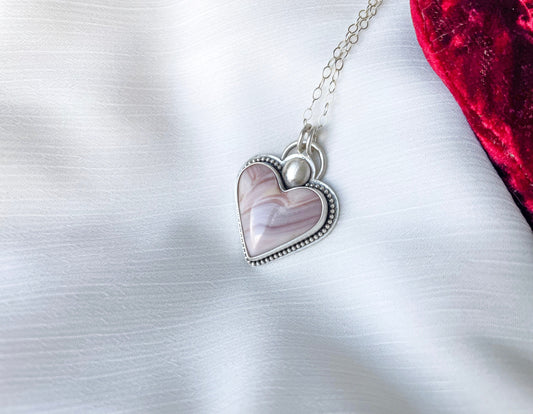 pink windy mountain heart stone pendant necklace
