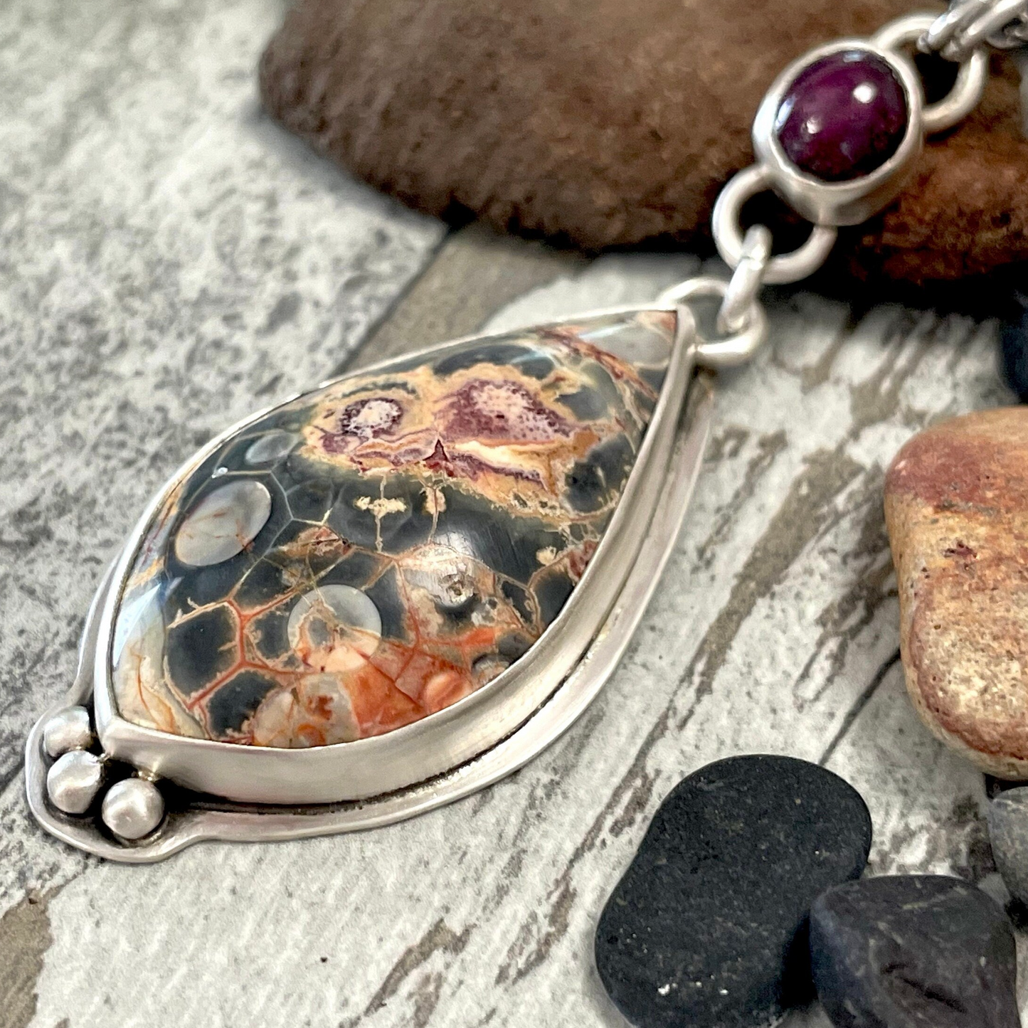 Galaxy Rhyolite Pendant, with Ruby Star