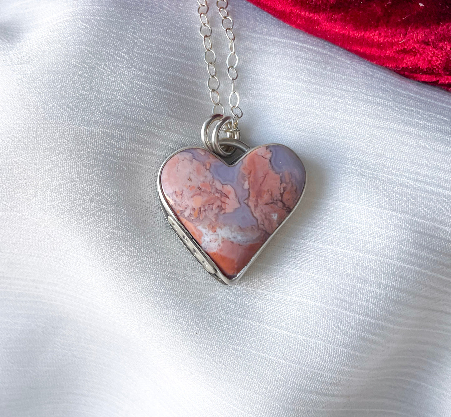 pink agate heart stone pendant gift love